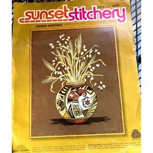 Vtg Stitchery Crewel Nearly Complete Native American Botanicals Neutral 16” X20”